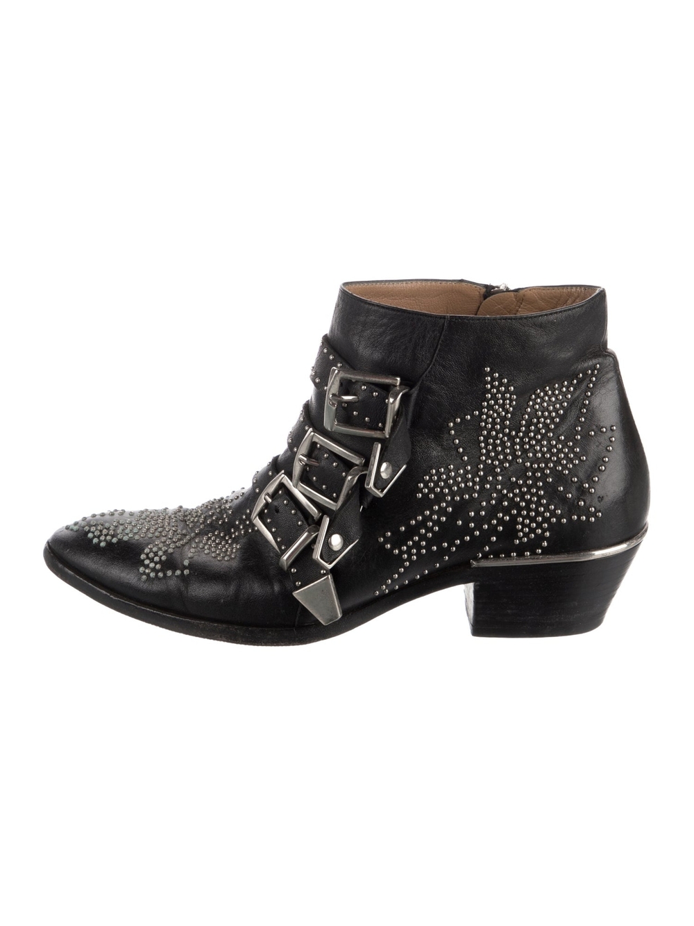 Chloe Susanna Black Studded Triple-Buckle Ankle Booties - SO COOL 🤩